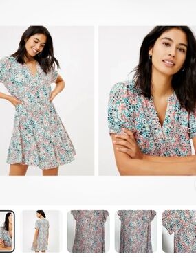 LOFT Floral Short Sleeve Mini Dress in Mint & Pink